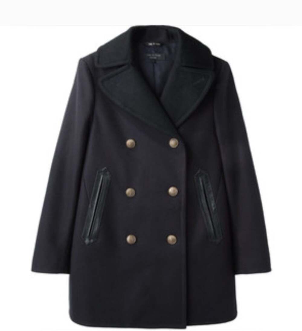 Rag & Bone Wool Peacoat XS Black Cashmere Double Breasted Gold Buttons Academia